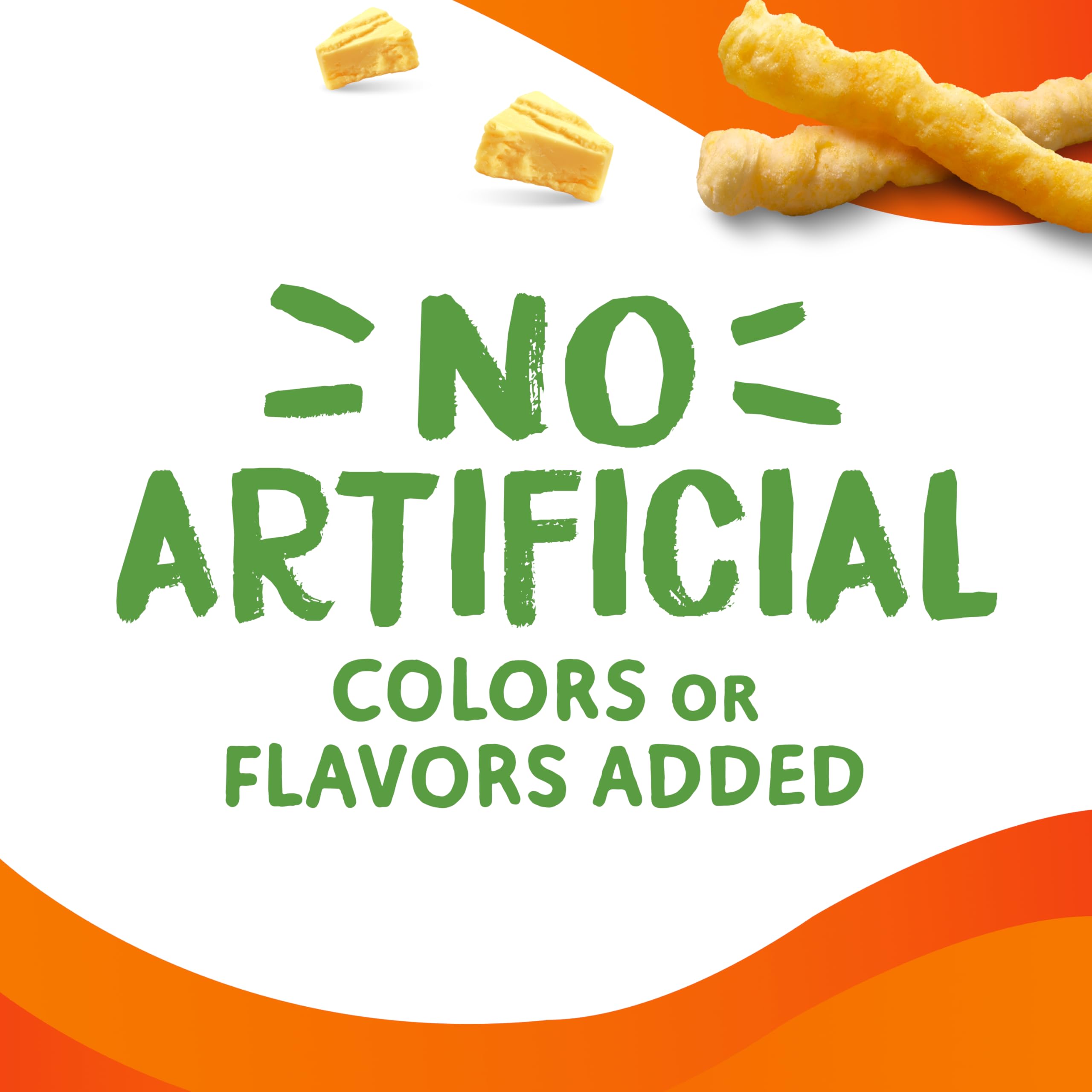 Closeup of puffs texture highlighting airy crunch and cheddar coating.