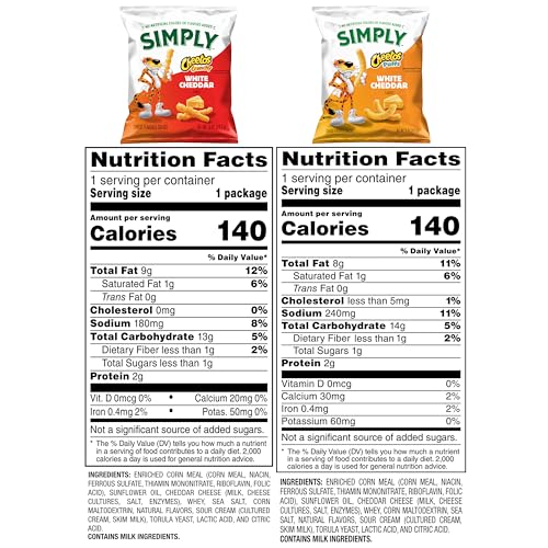 Back packaging of Simply Cheetos White Cheddar Puffs & Crunchy Variety Pack shows freshness details for informed buying.
