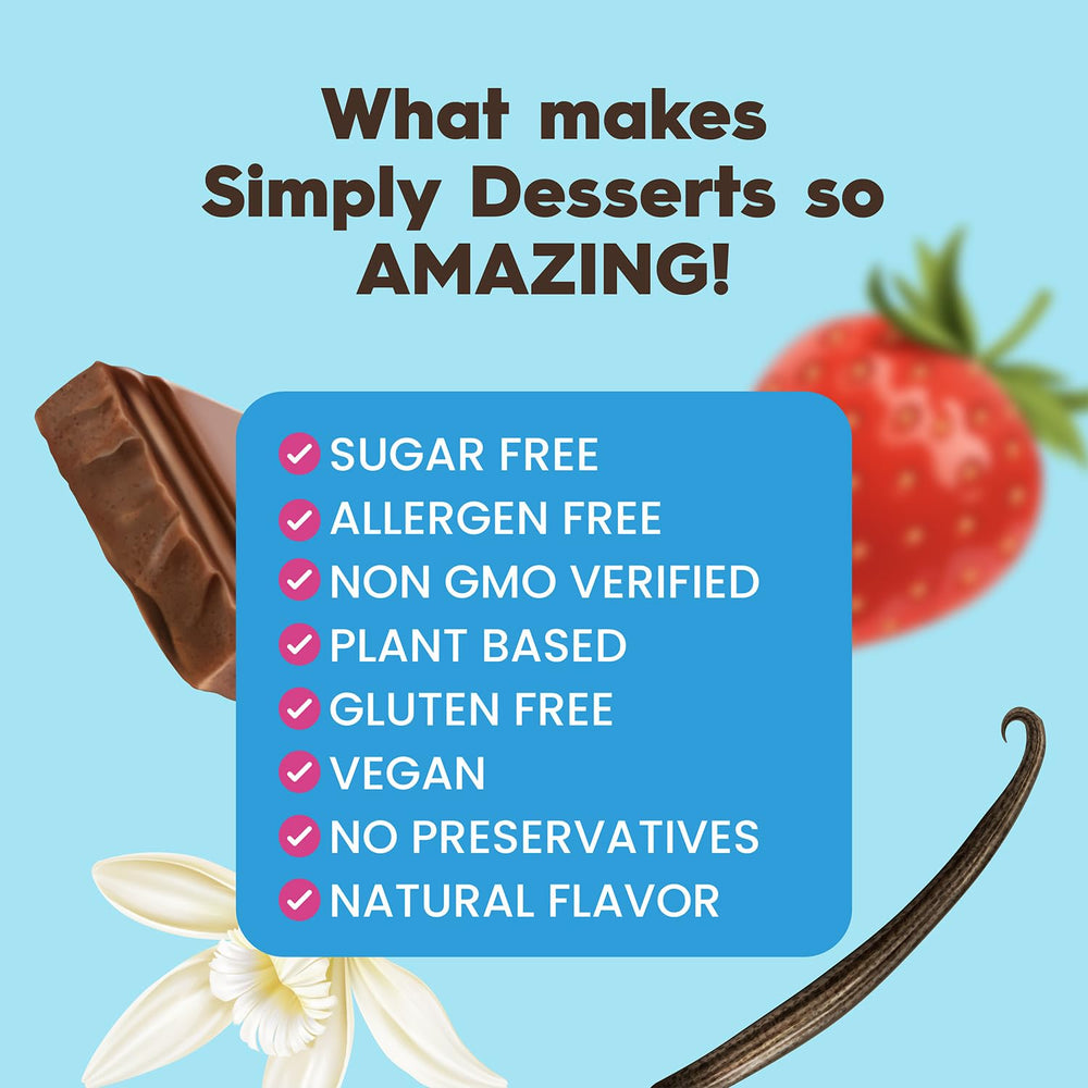 Simply Delish Non-GMO verified label — clean ingredient promise for sugar-free desserts