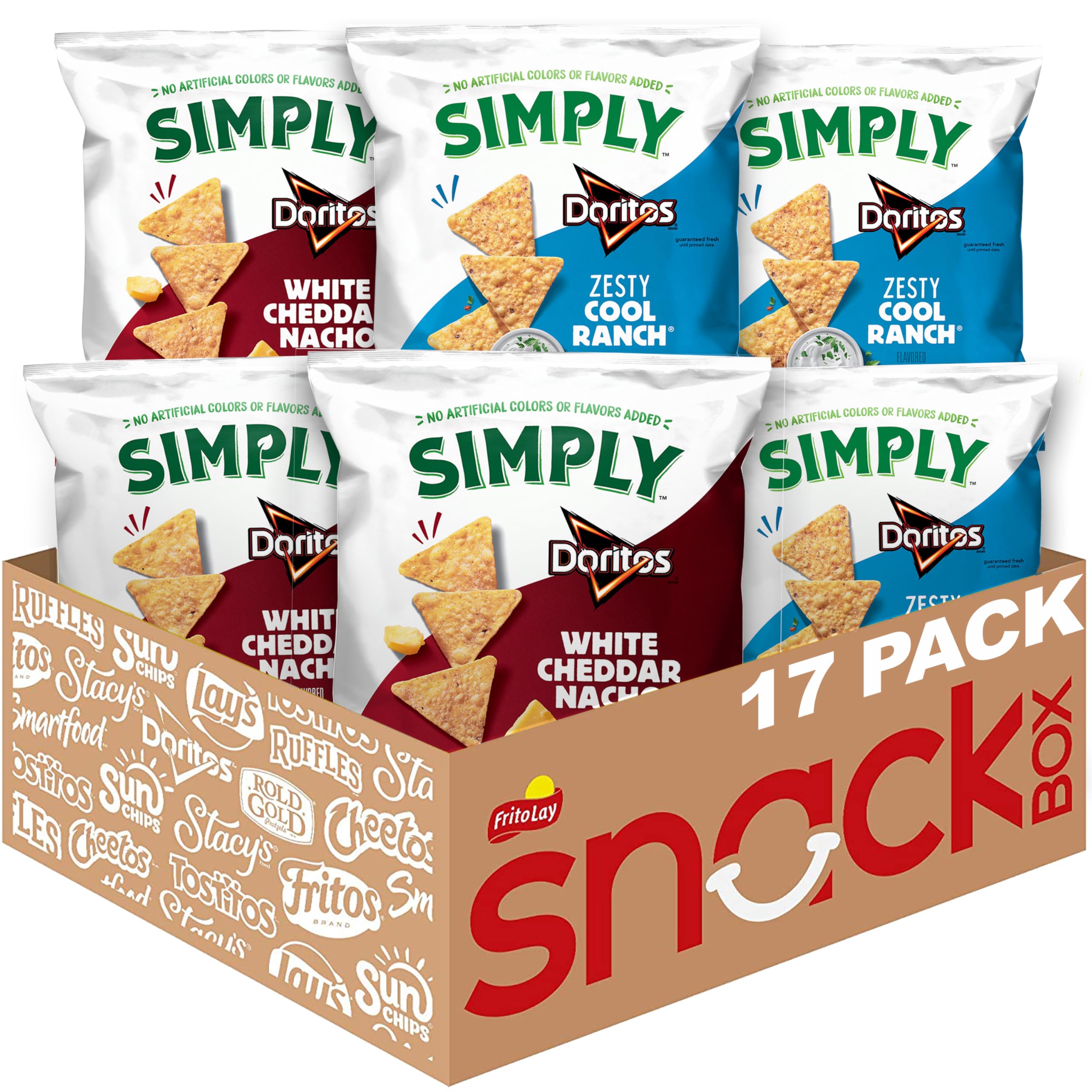 Simply Doritos White Cheddar Nacho bag on display, bold flavor for quick snacking.