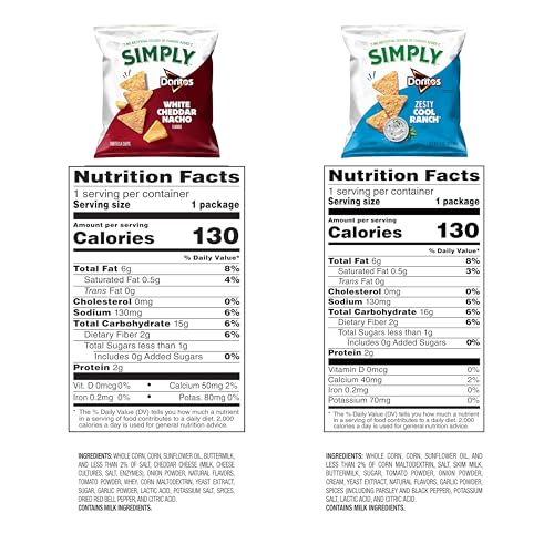Simply Doritos Zesty Ranch bag on display, tangy kick for lunch boxes.