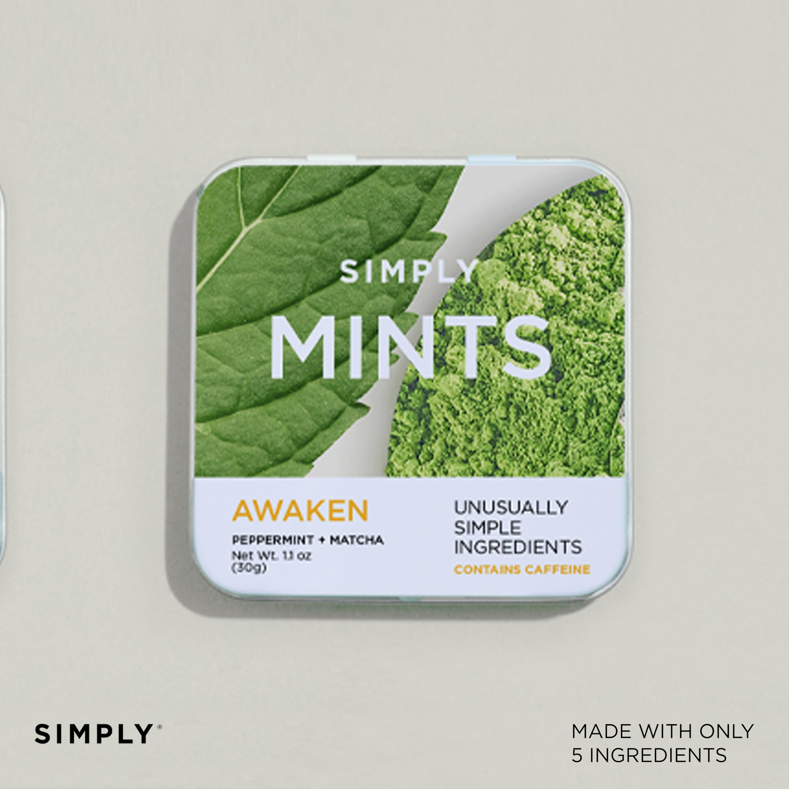 Close-up of Simply Gum caffeinated mints texture and freshness