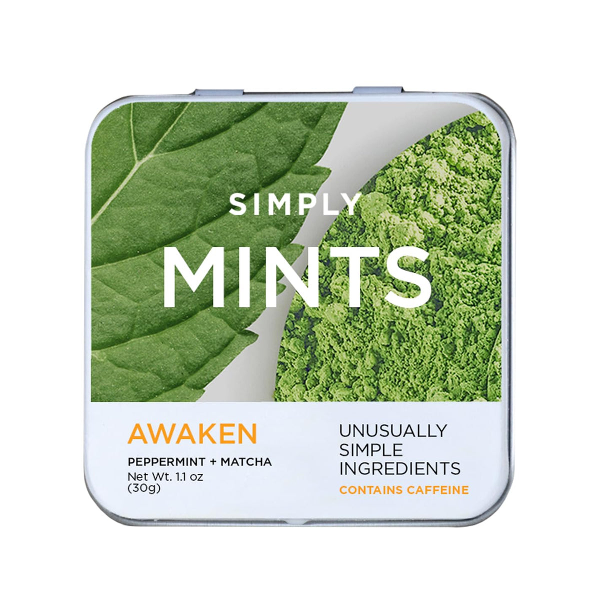 Simply Gum caffeinated mints tin closed for quick energy and fresh breath
