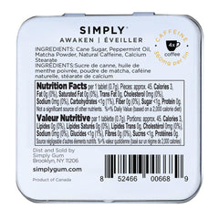 Open tin of Simply Gum caffeinated mints showing mints for on-the-go use