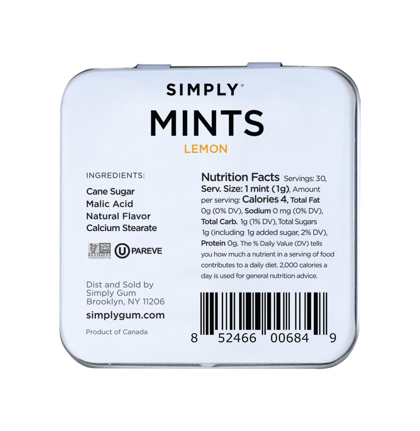 Six tins from Simply Gum Lemon mints provide bulk value on the go