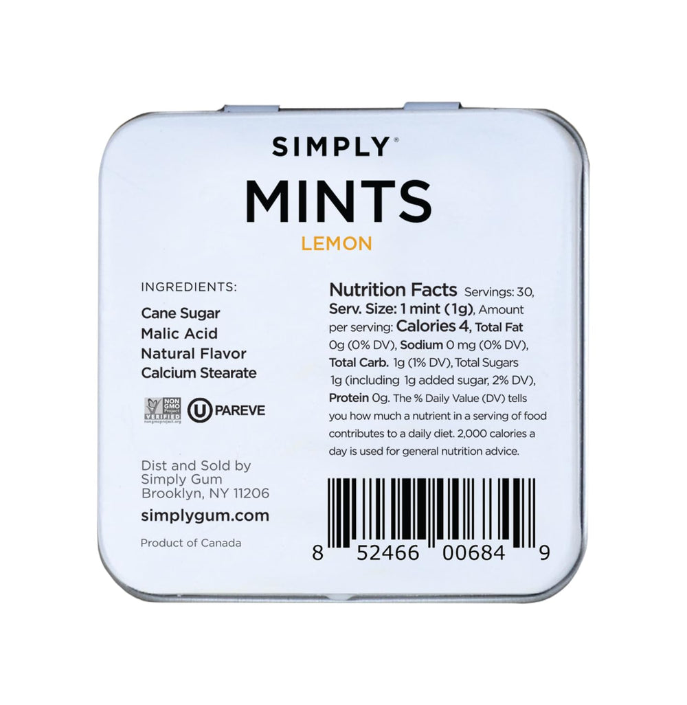 Six tins from Simply Gum Lemon mints provide bulk value on the go