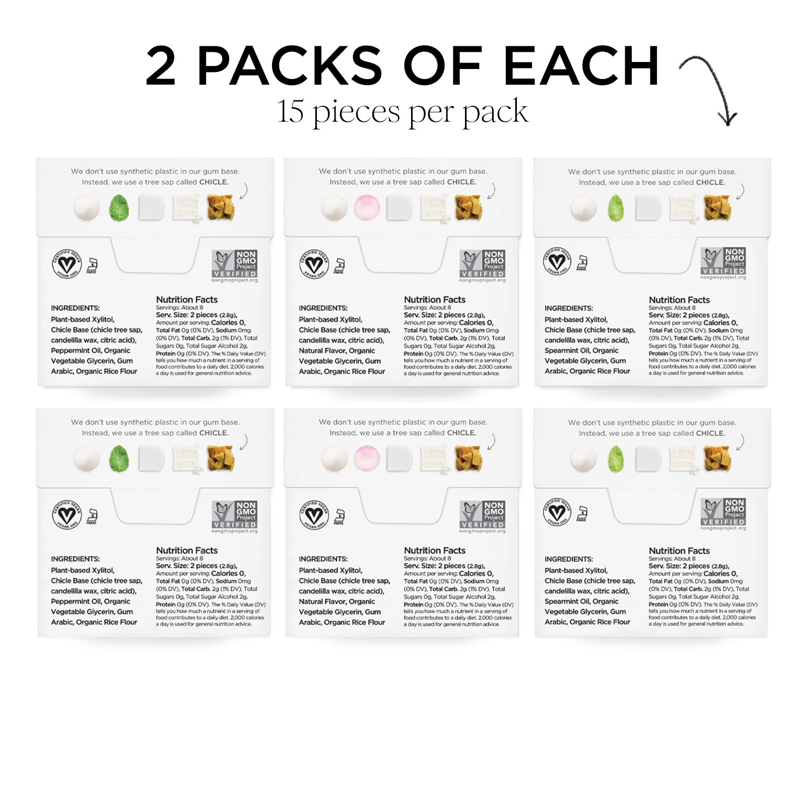 SIMPLY Gum natural chicle-base chewing image emphasizes plastic-free design.