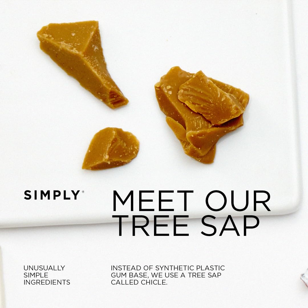 SIMPLY Gum six-pack packaging close-up reveals 90 pieces total.