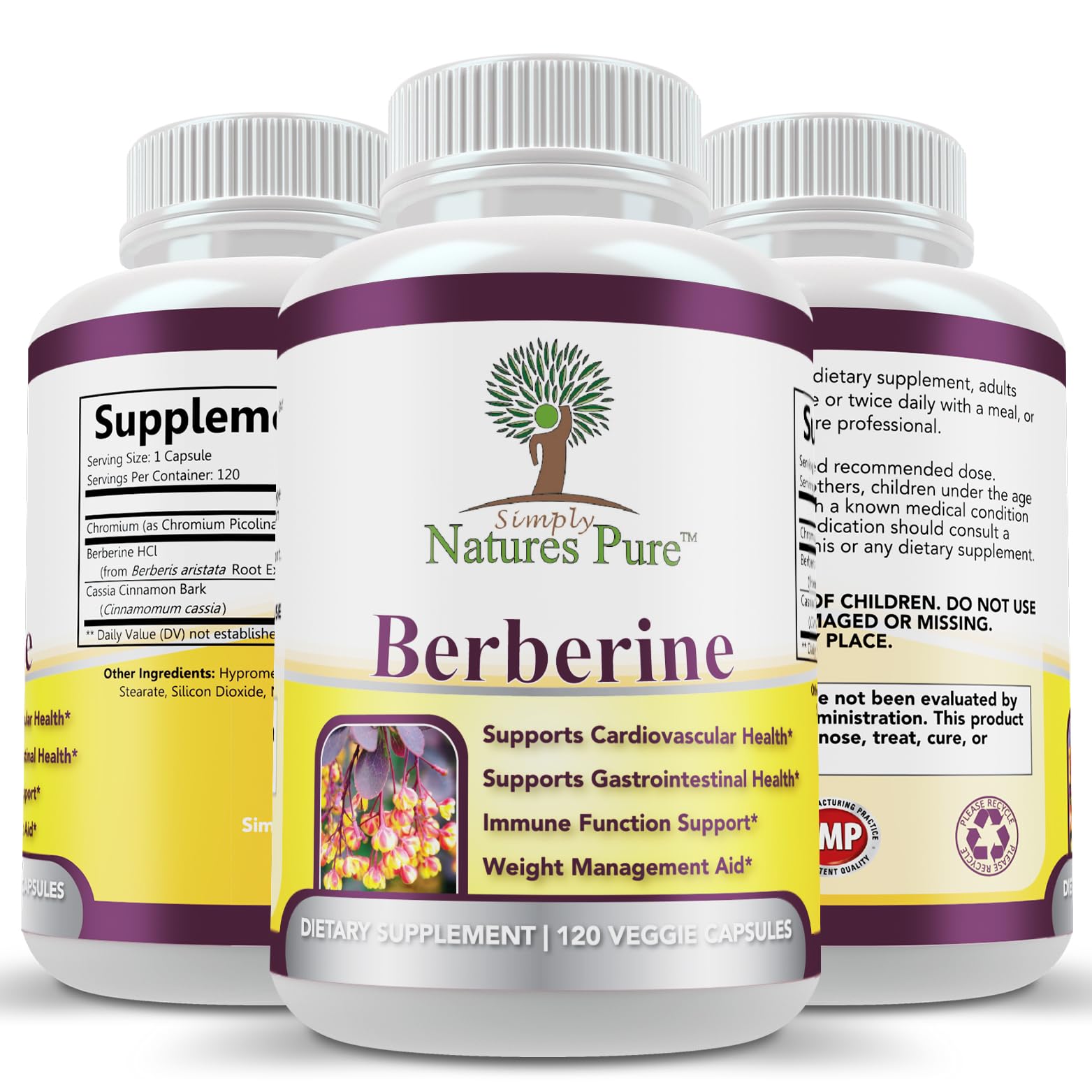 Simply Natures Pure berberine pour showing easy daily dosing