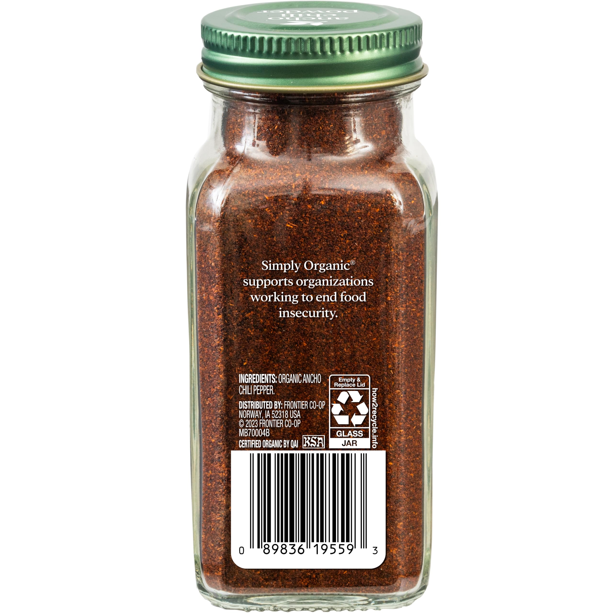 Close-up of Simply Organic Ancho Chili Powder reveals deep red-brown color