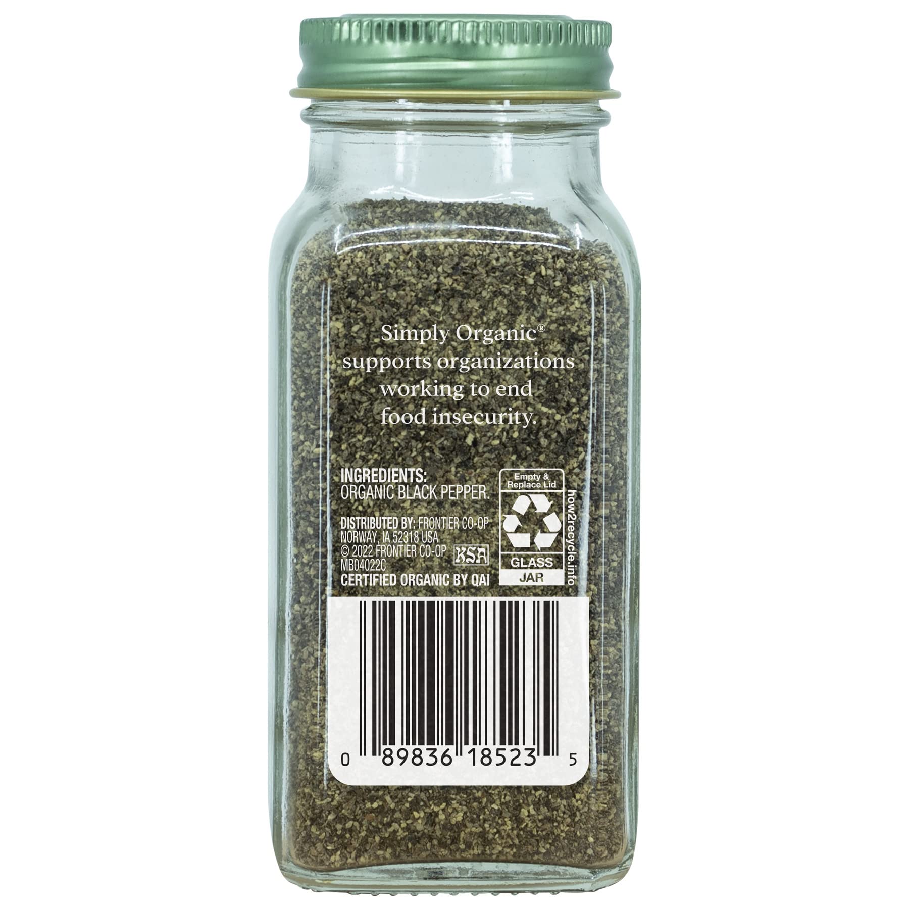Simply Organic Black Pepper medium grind top view for versatile kitchen staple.