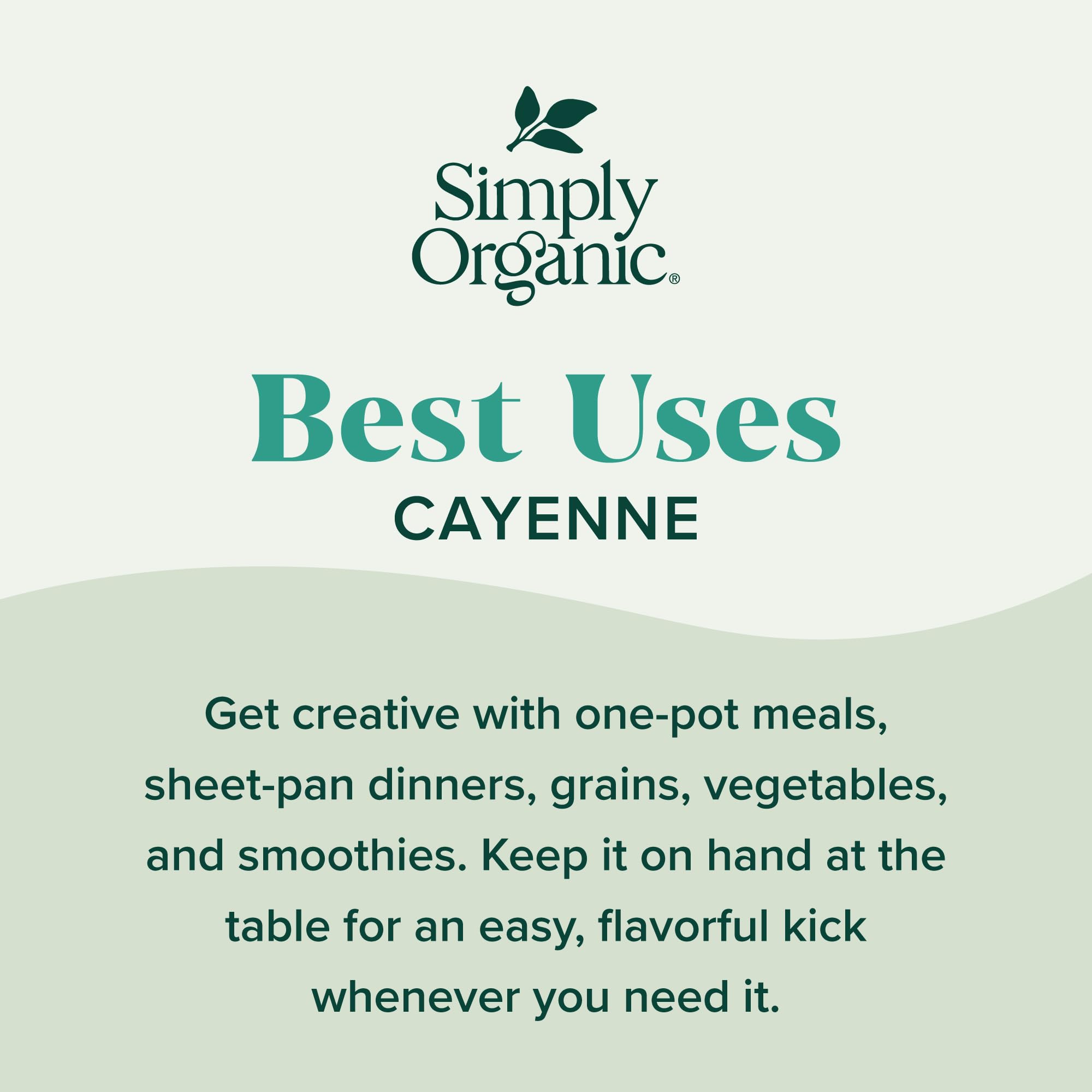 Simply Organic Cayenne spice dust on table shows color and aroma boost.