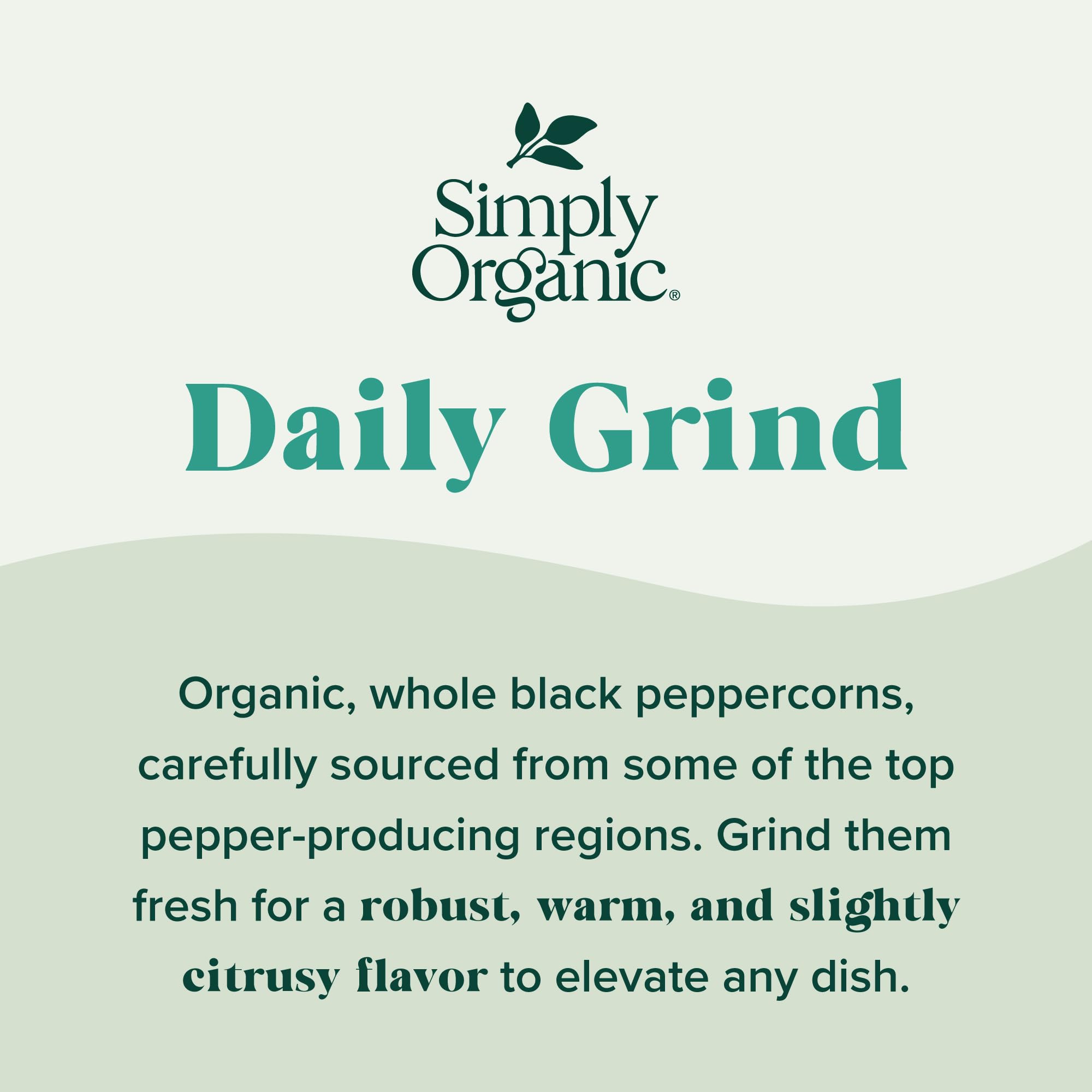 Simply Organic Daily Grind made in USA label on glass bottle for quality assurance.