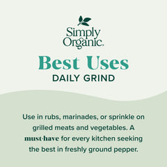 Simply Organic Daily Grind organic and kosher certification labels on a compact spice bottle for trust.