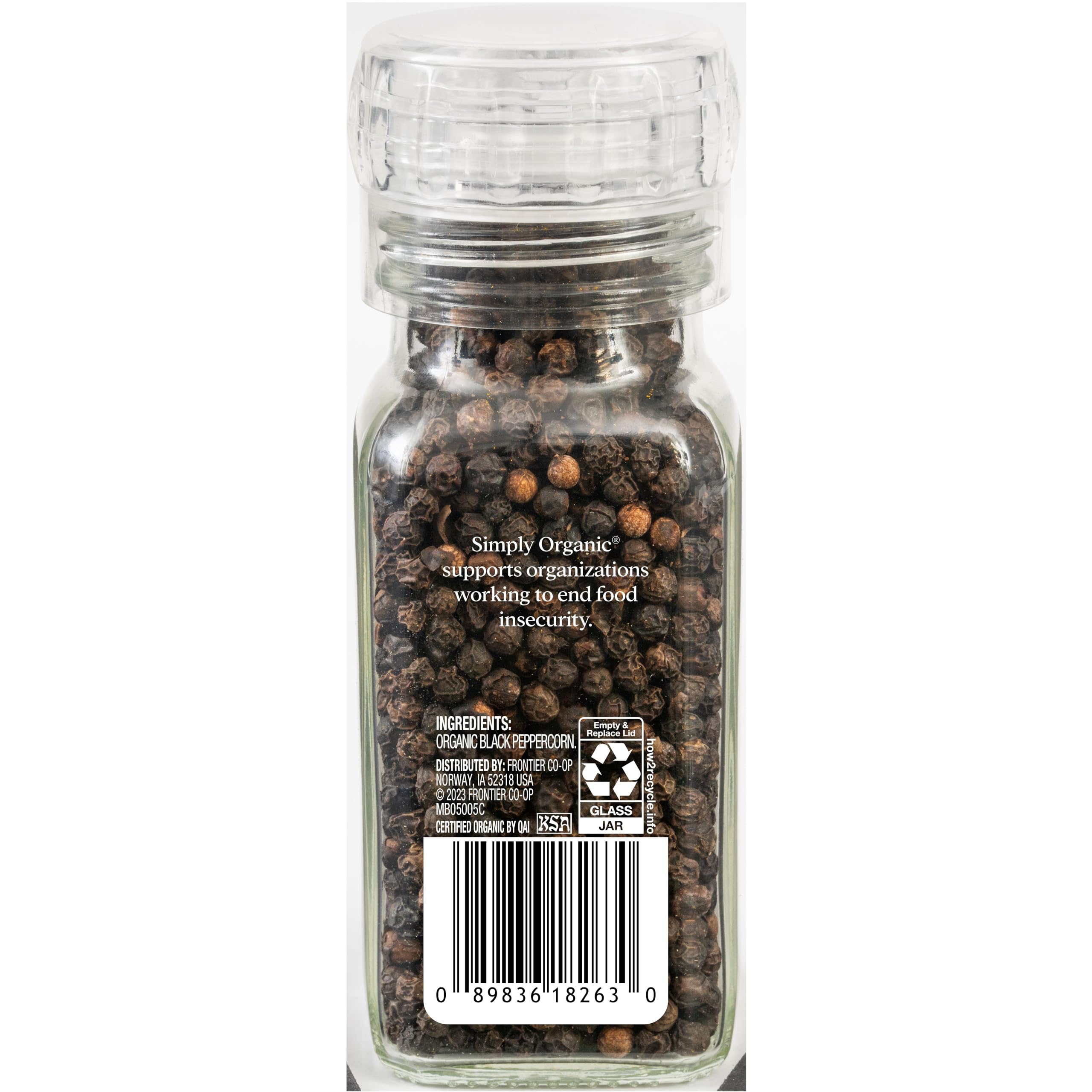 Simply Organic Daily Grind peppercorns close-up showing premium organic black pepper for rich flavor.
