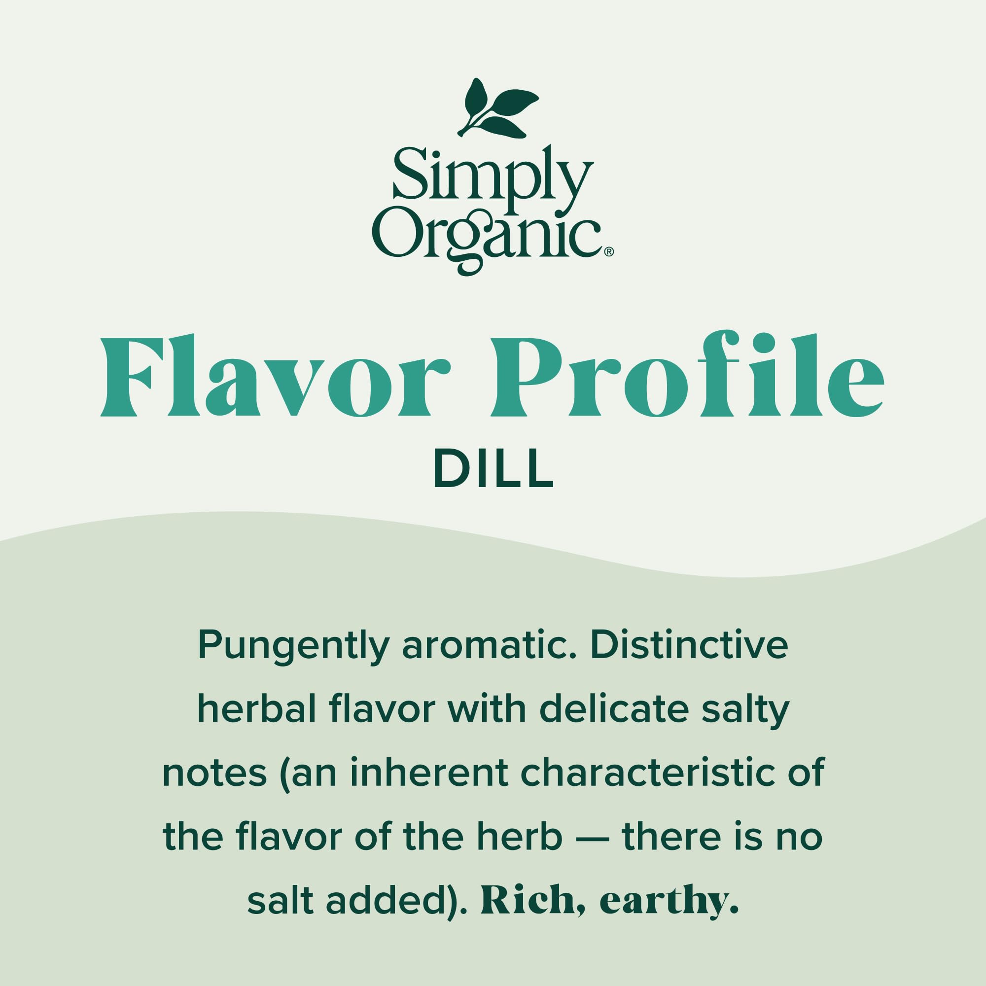 Simply Organic Dill Weed dried leaves close-up with bright aroma.