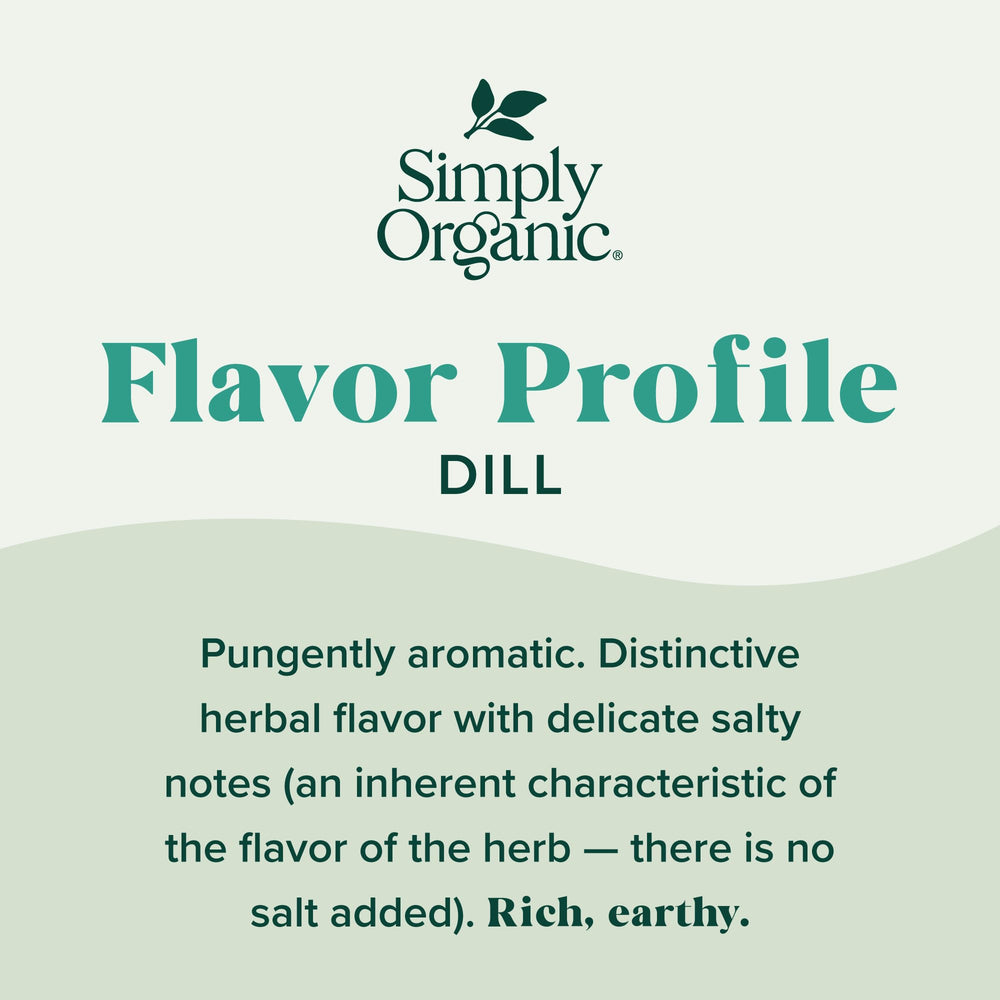 Simply Organic Dill Weed dried leaves close-up with bright aroma.