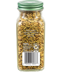 Close-up of Simply Organic fennel seeds showing purity and bold flavor for roasts.