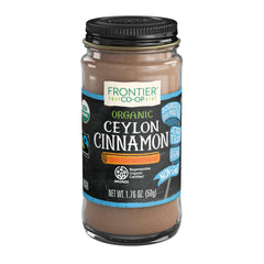 Simply Organic Frontier Cinnamon ground Ceylon packaging highlights premium spice for warm, sweet and savory dishes