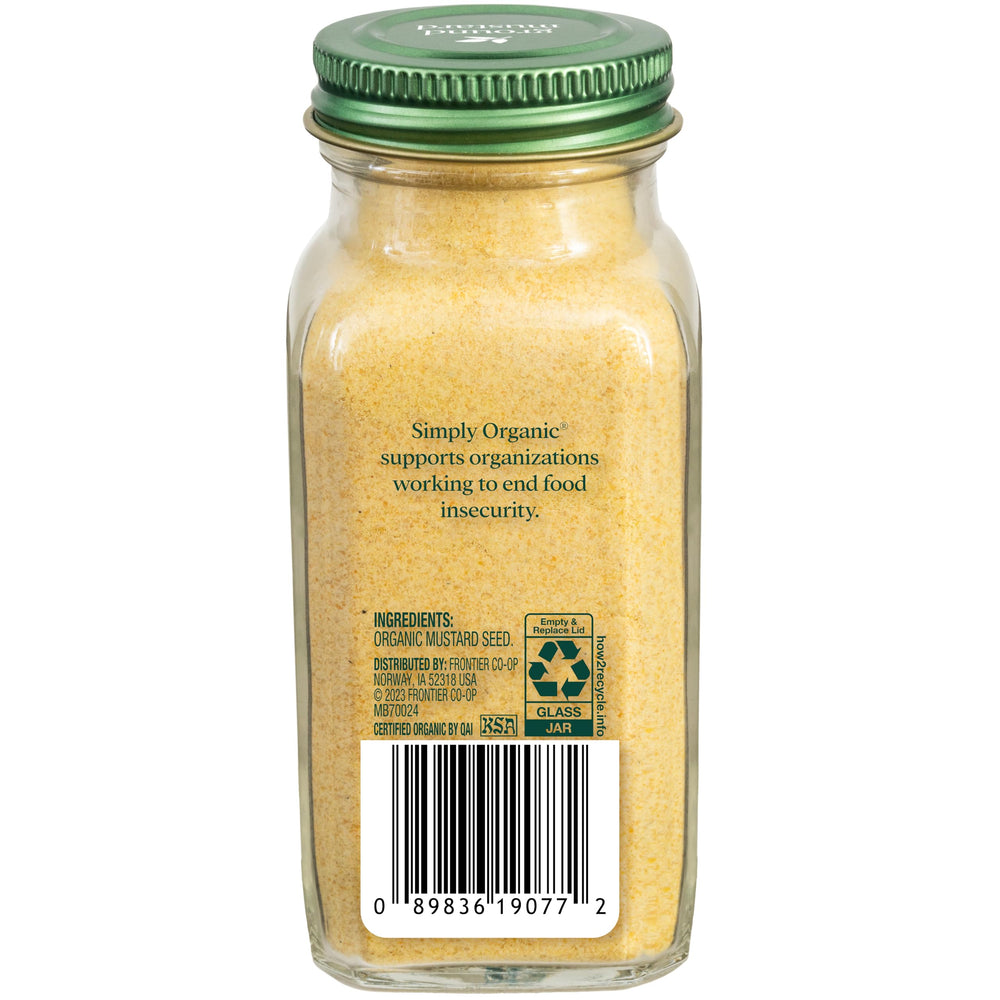 Simply Organic Ground Mustard Seed packaging emphasizes organic quality for pantry staples.