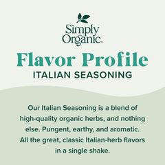 Label on Simply Organic Italian seasoning bottle showing organic and kosher quality.