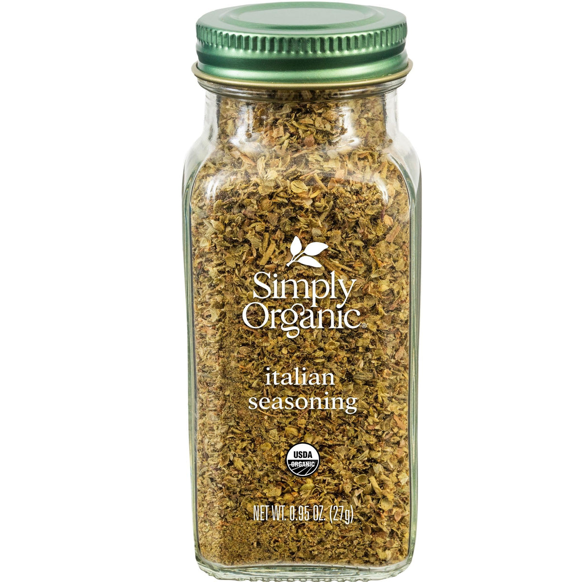 Simply Organic Italian seasoning in a glass jar for bold, aromatic flavor.