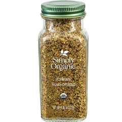 Simply Organic Italian seasoning in a glass jar for bold, aromatic flavor.