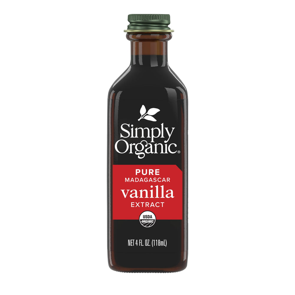 Simply Organic Madagascar Vanilla Extract bottle close-up showcases premium flavor