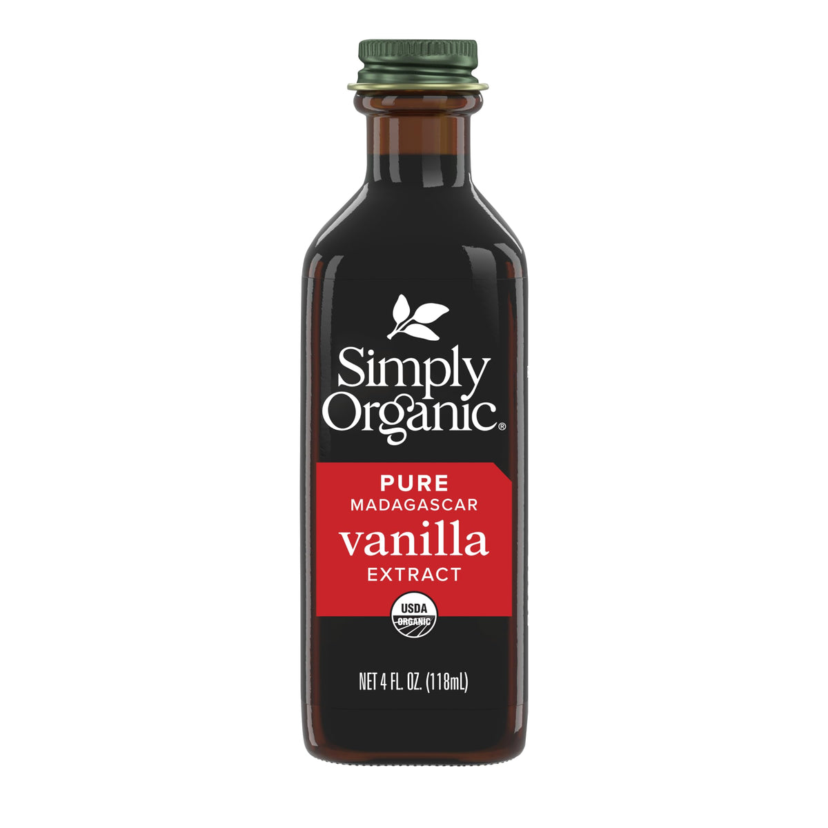 Simply Organic Madagascar Vanilla Extract bottle close-up showcases premium flavor