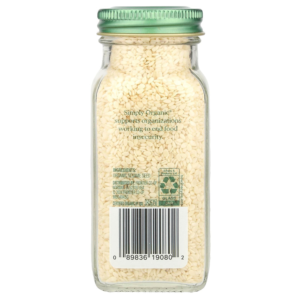 Simply Organic sesame seeds close-up, ideal for roasting, garnish, and flavorful baking.