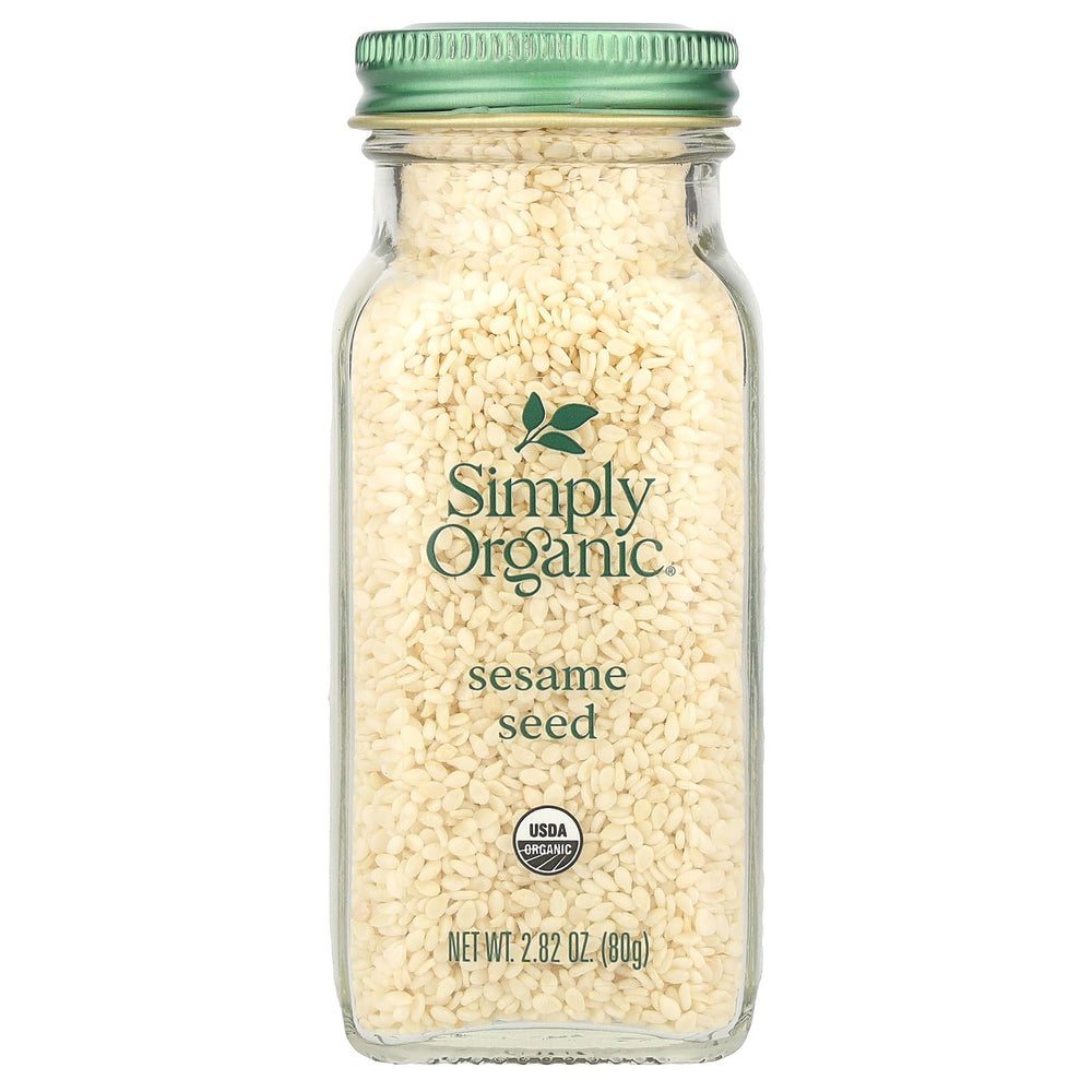Simply Organic sesame seeds pack close-up, perfect for baking and topping dishes.