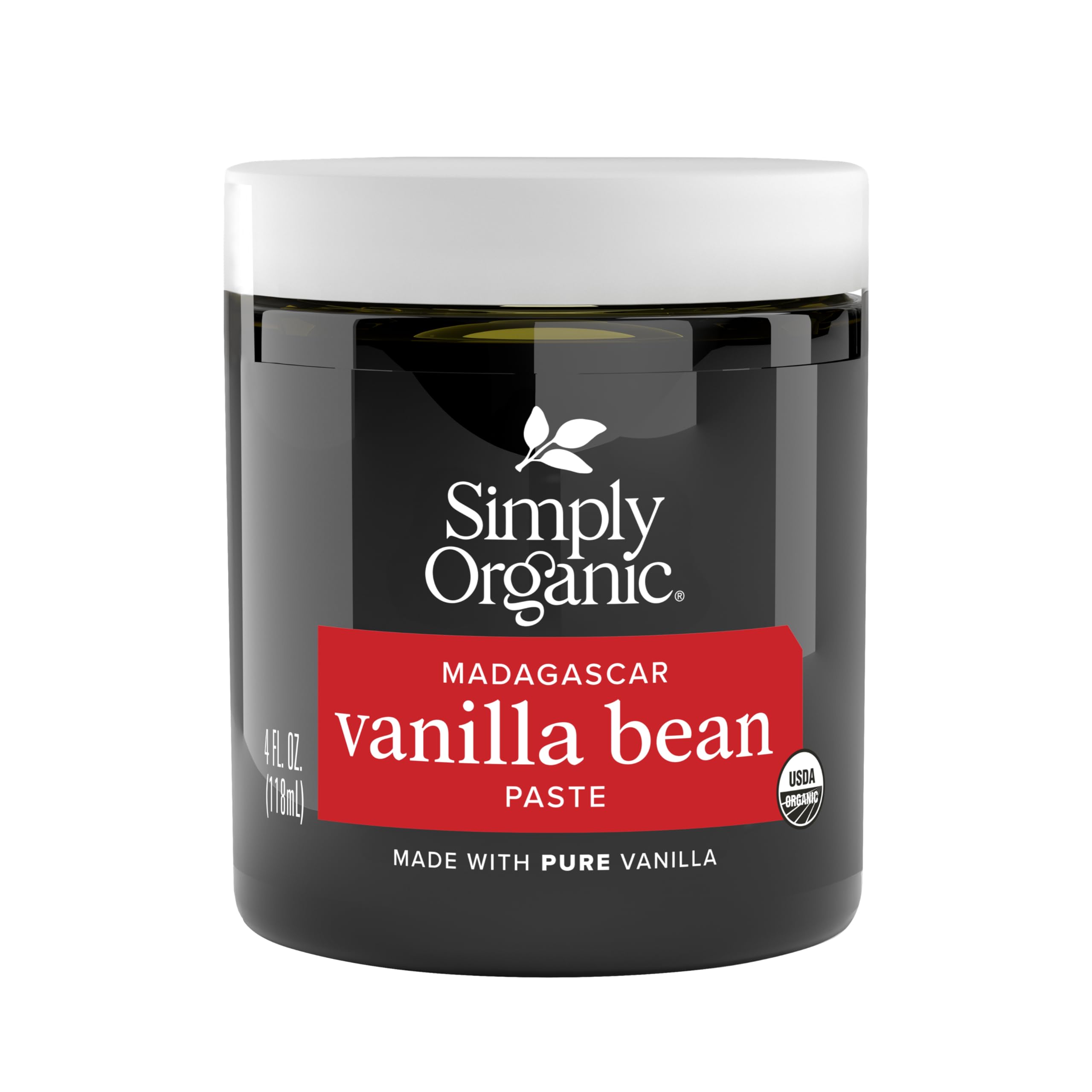 Simply Organic Vanilla Bean Paste jar shows vanilla specks for baking depth