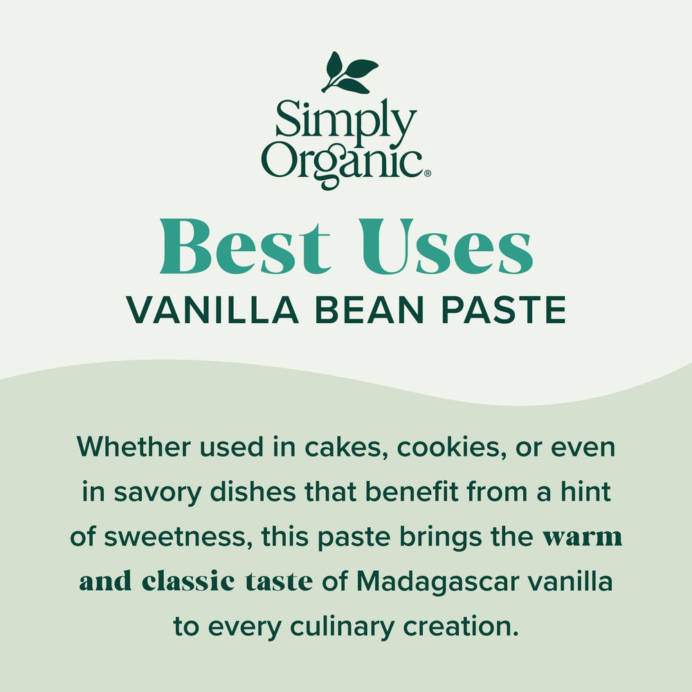 Simply Organic Vanilla Bean Paste label emphasizes organic, non-GMO ingredients