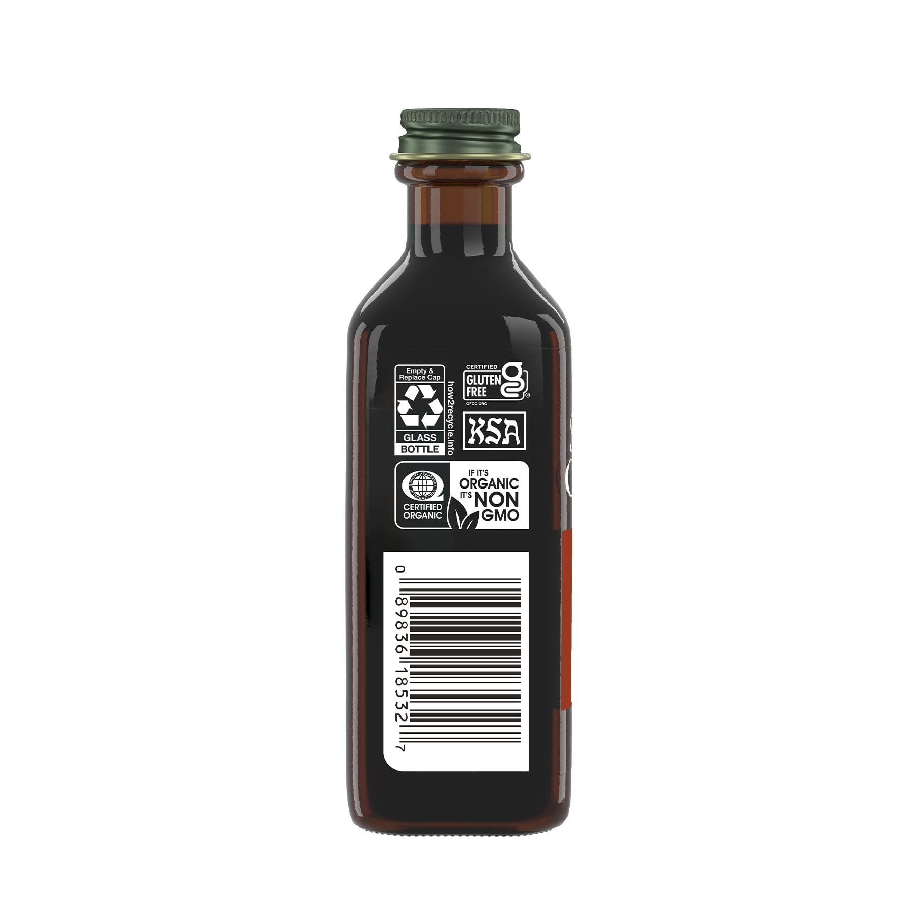 Simply Organic vanilla extract jar label emphasizes gluten-free, sugar-free versatility