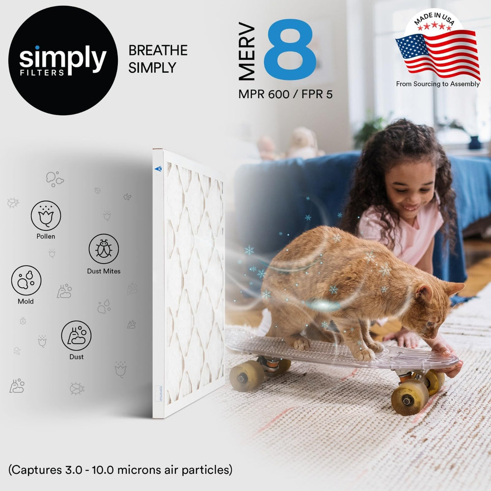 Simply pleated technology air filter improves airflow and filtration efficiency.