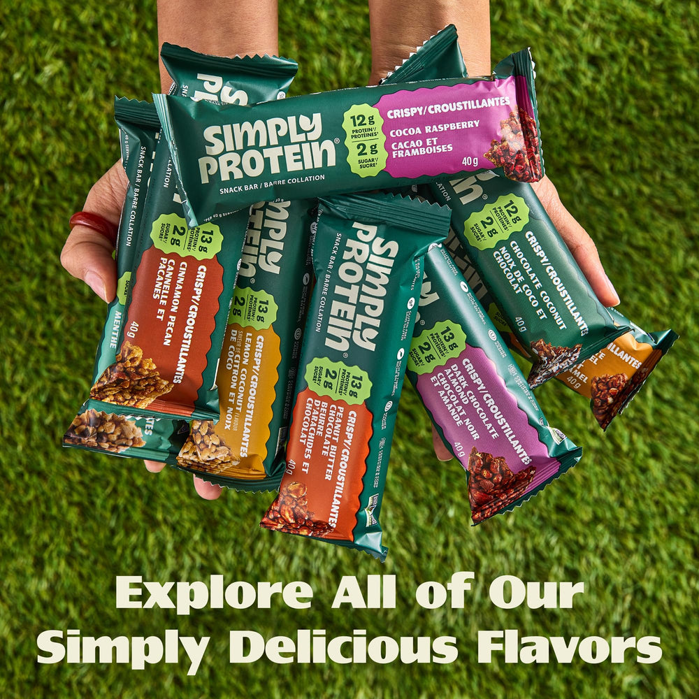 Simply Protein nutrition label highlights protein and fiber per bar