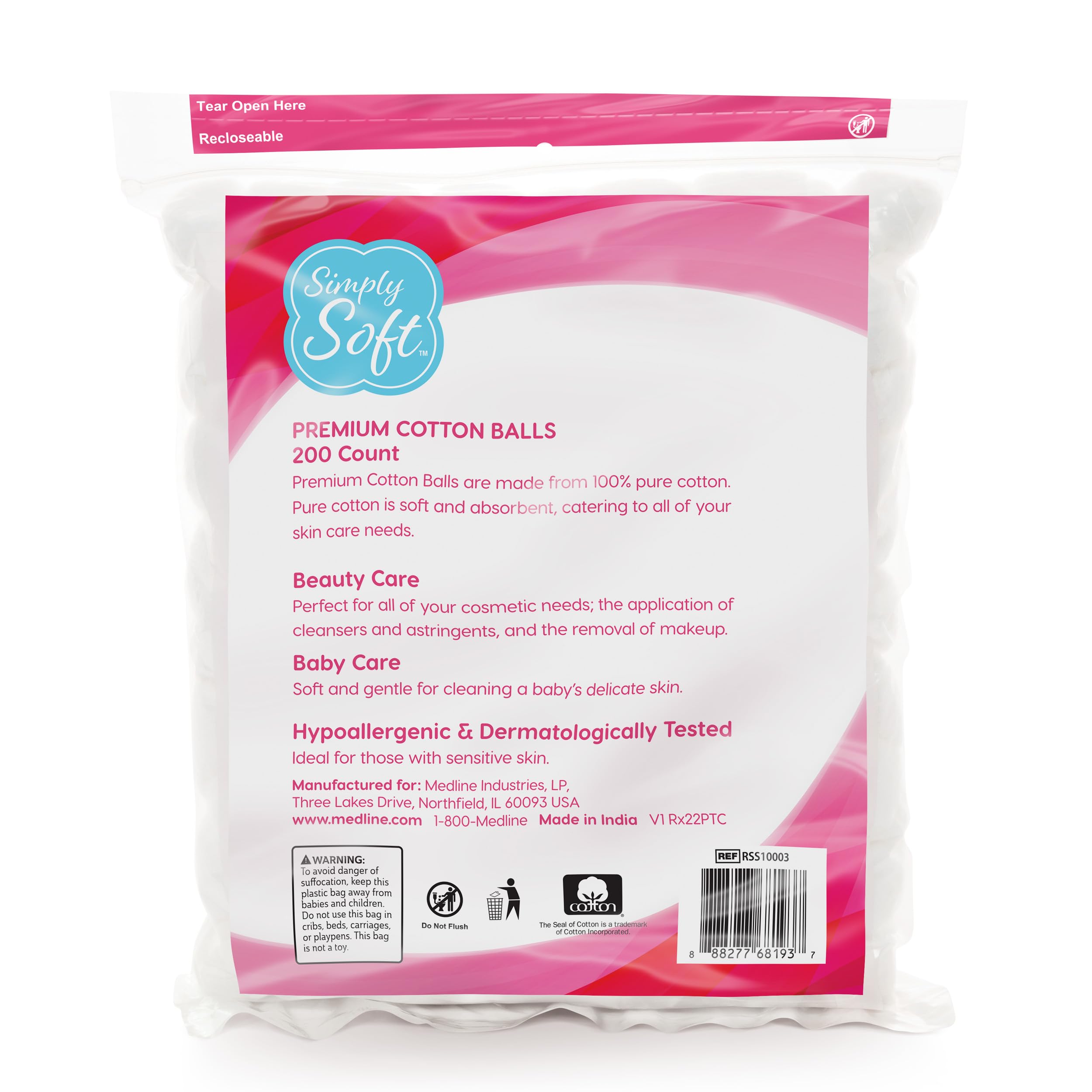 Simply Soft cotton balls ultra-absorbent for skincare and toning.