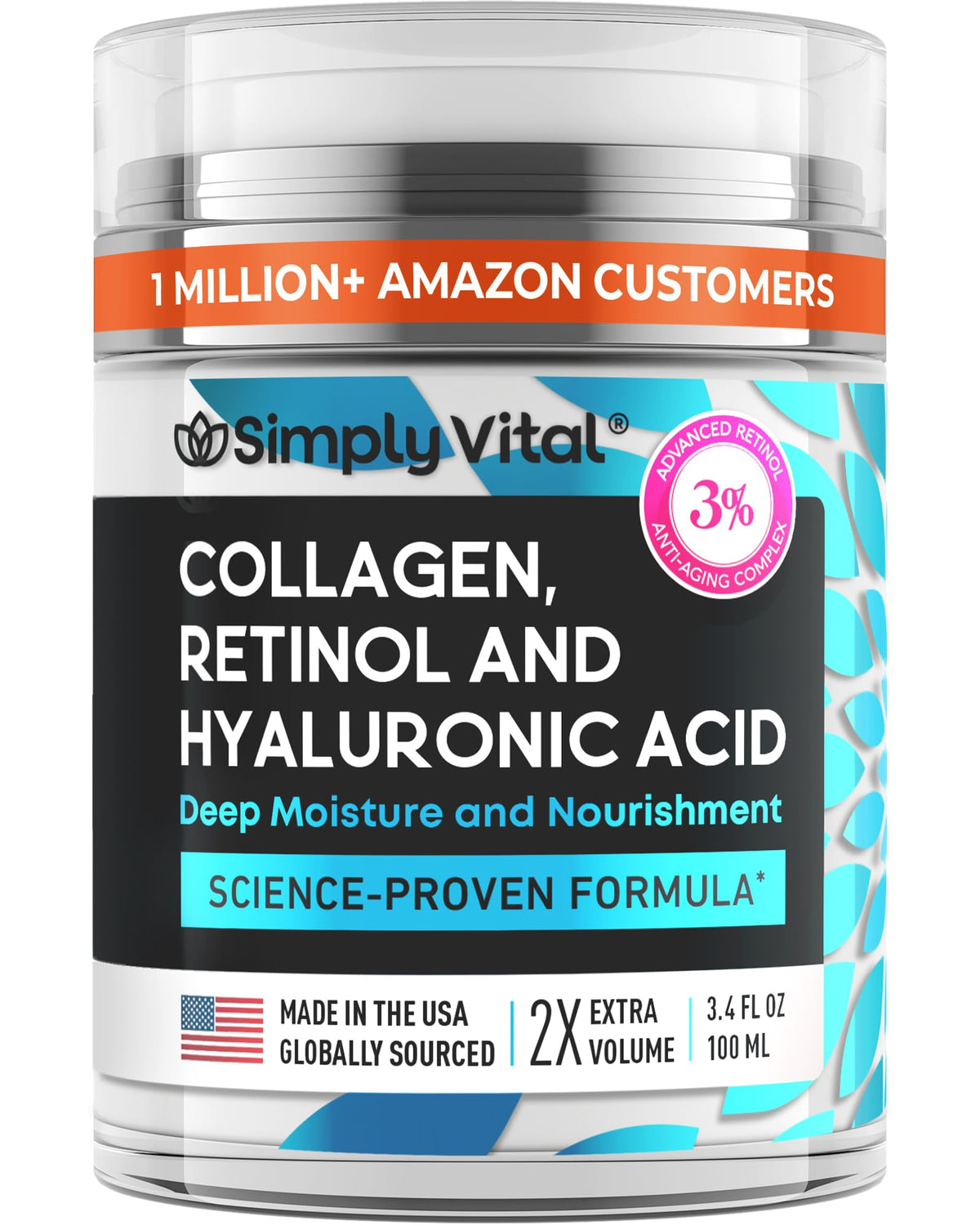 SimplyVital anti-aging face cream jar front with rich hydration for daily use.