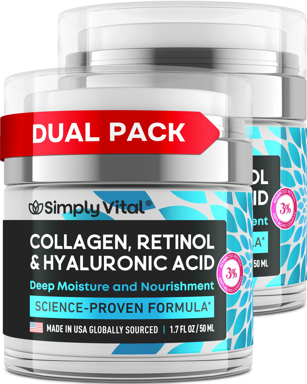 SimplyVital Anti-Aging Moisturizer with retinol jar showing smoother skin texture