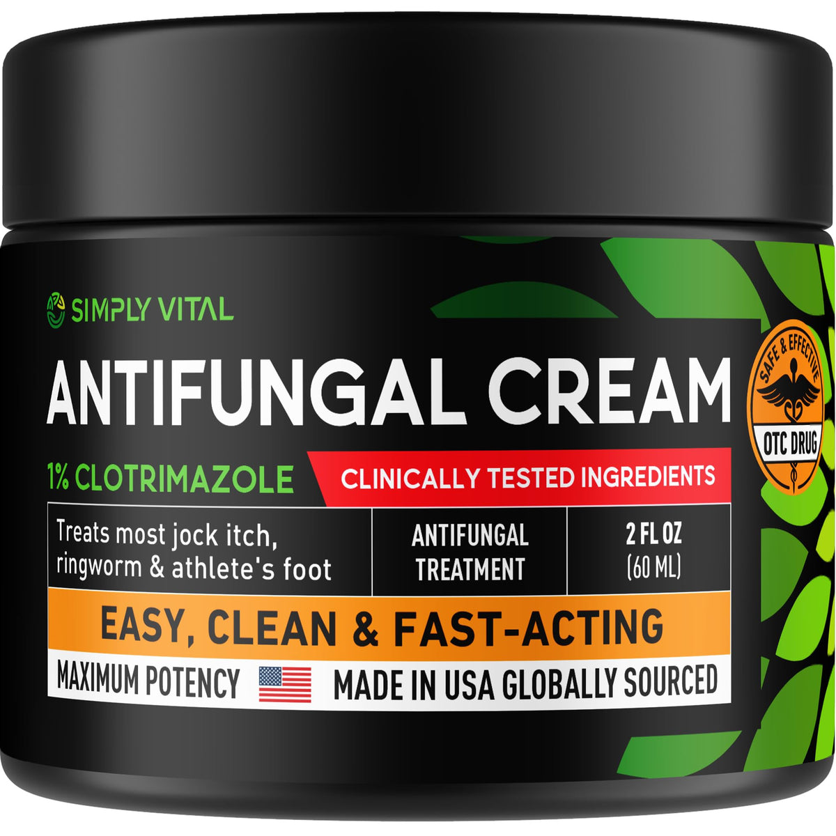 SimplyVital Clotrimazole cream tube close-up for fast antifungal protection.