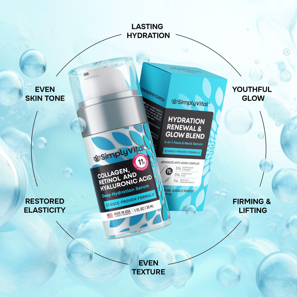 SimplyVital packaging signals a complete skincare solution for face, neck, and neckline.
