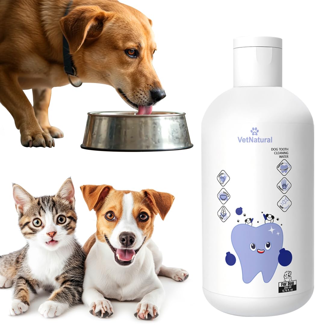 SINCE 1871 GULLUOGLU PawBright Dental Plus bottle being poured into a dog’s water bowl for daily care