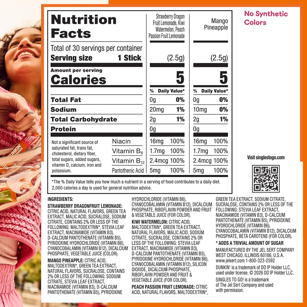Dunkin Refreshers mango pineapple stick dissolves easily for refreshing hydration.