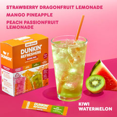 Dunkin Refreshers peach passionfruit lemonade stick boosts energy with green tea.