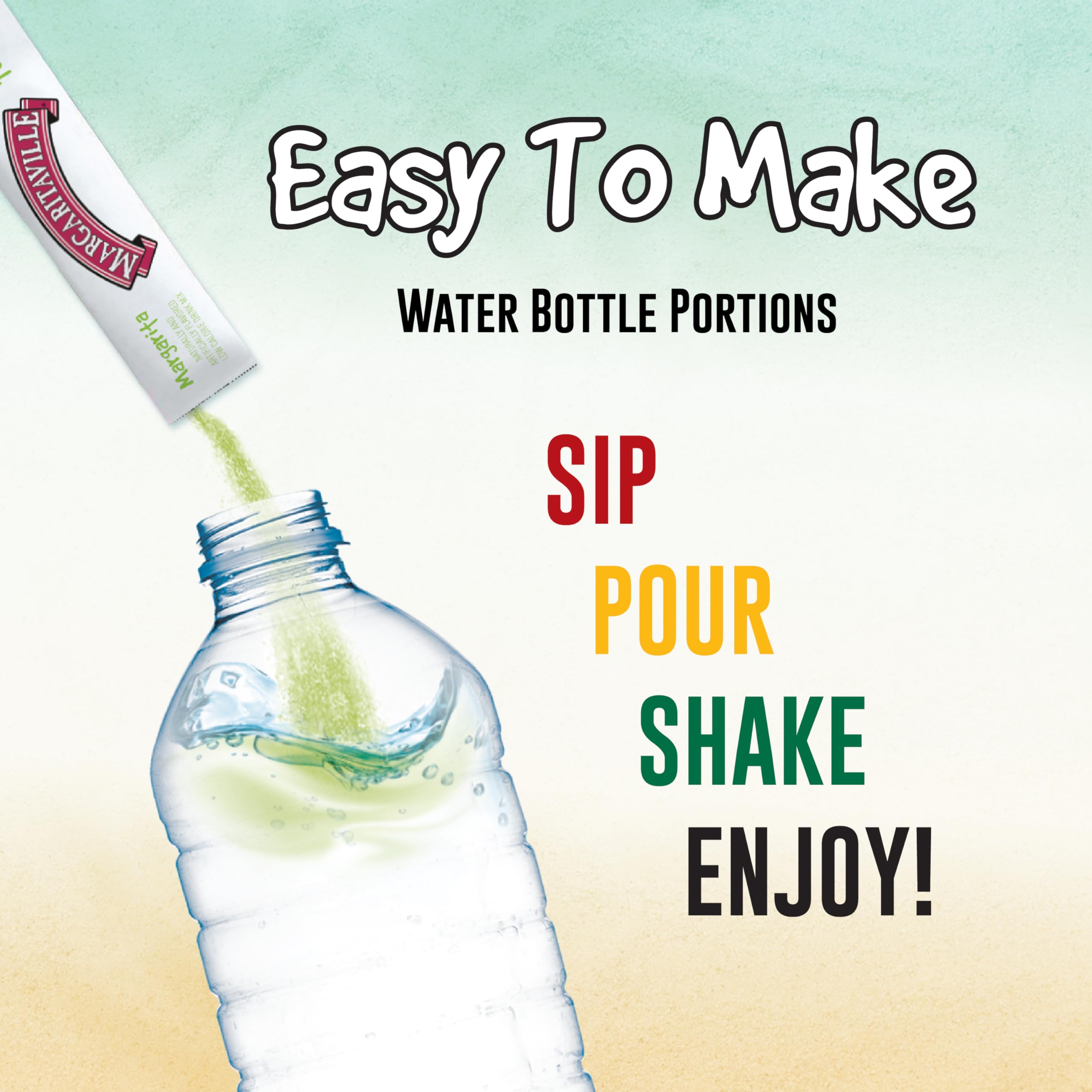SINGLES TO GO Margaritaville Pina Colada flavor label highlights tropical escape potential.