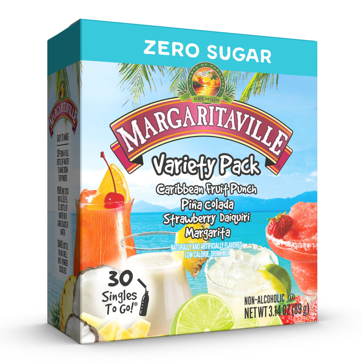 SINGLES TO GO Margaritaville variety-pack box for quick on-the-go refreshment.
