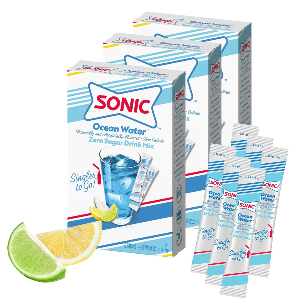 SINGLES TO GO Ocean Water box front, convenient six-pack for on-the-go hydration.