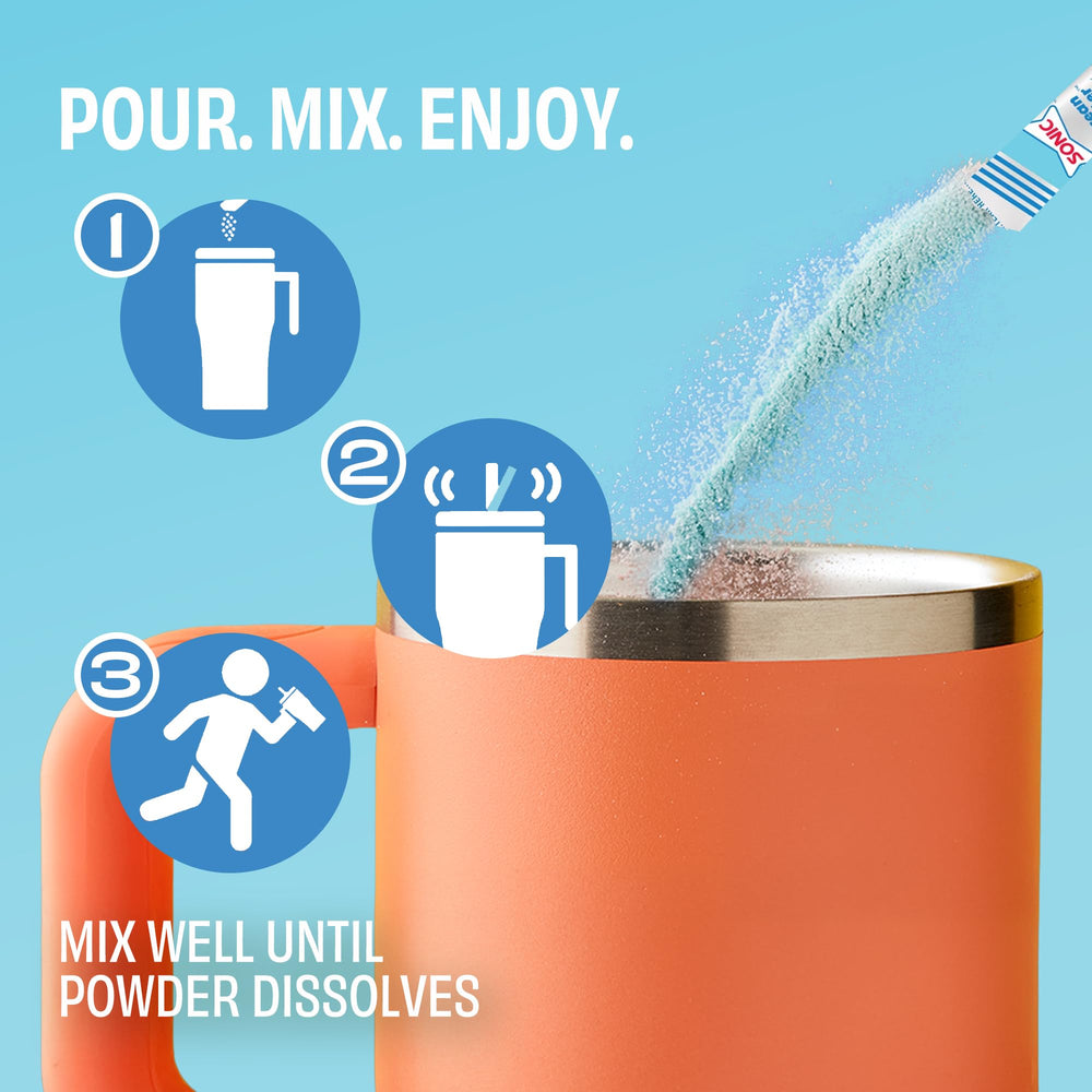SINGLES TO GO Ocean Water packaging detail highlights sugar-free formula.