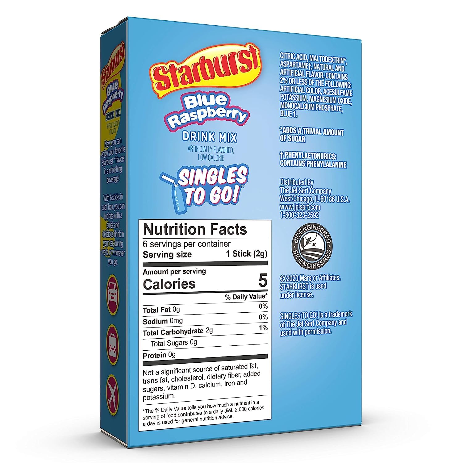 SINGLES TO GO Starburst Blue Raspberry boxes shown for portable on the go flavor.