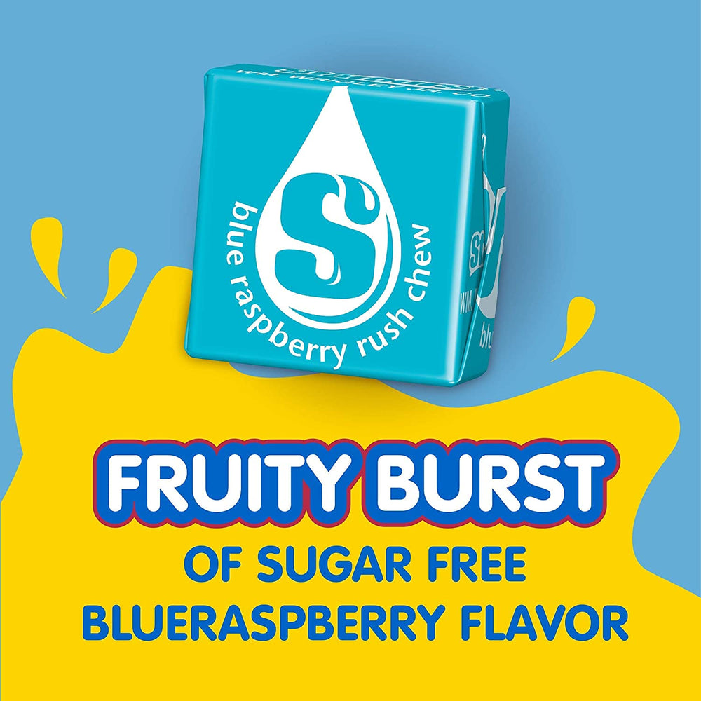 SINGLES TO GO Starburst Blue Raspberry stick pouring into water to create a tasty drink.